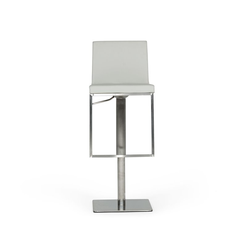 Pemberly Row Air Lift Adjustable Faux Leather Bar Stool in Light Gray