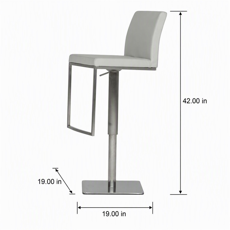 Pemberly Row Air Lift Adjustable Faux Leather Bar Stool in Light Gray