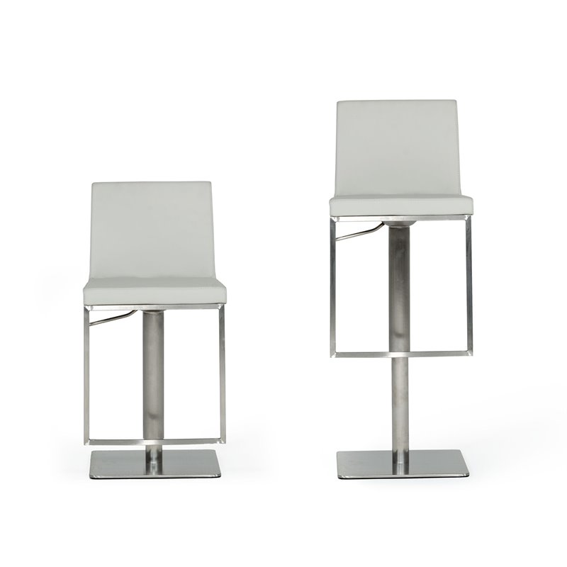 Pemberly Row Air Lift Adjustable Faux Leather Bar Stool in Light Gray
