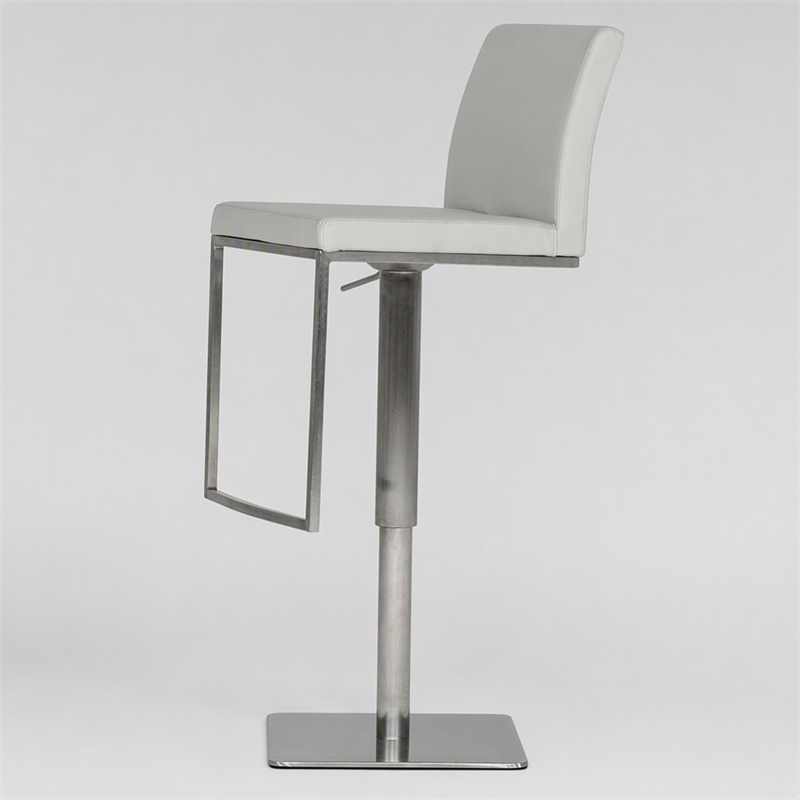 Pemberly Row Air Lift Adjustable Faux Leather Bar Stool in Light Gray