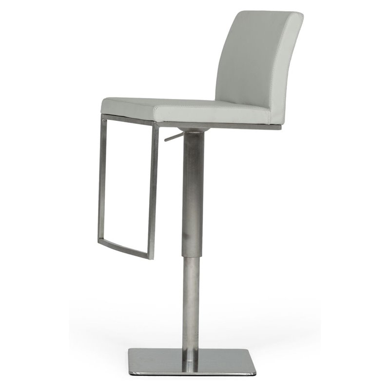 Pemberly Row Air Lift Adjustable Faux Leather Bar Stool in Light Gray