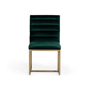 Pemberly Row Velvet Dining Chair in Green with Gold Metal Frame (Set of 2)