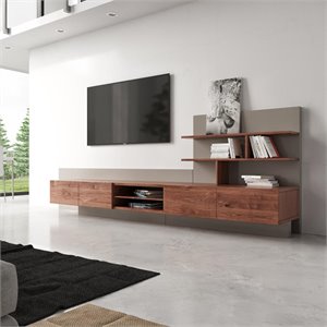 Pemberly Row Wood TV Stand for TVs Up to 142 in with Walnut Gray Finish