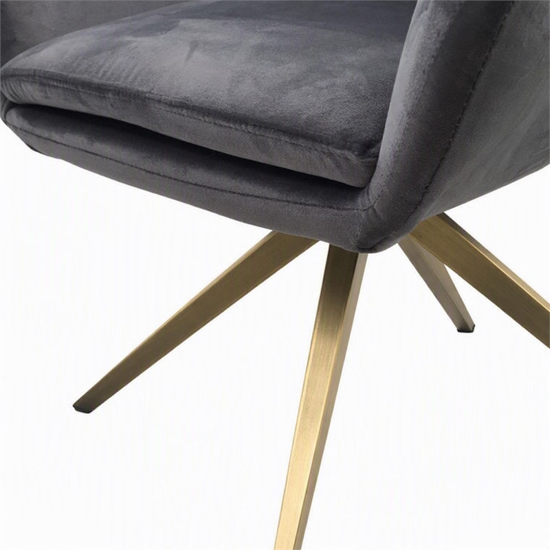 Pemberly Row Velvet Dining Chair with Metal Frame in Gray Bronze Finish
