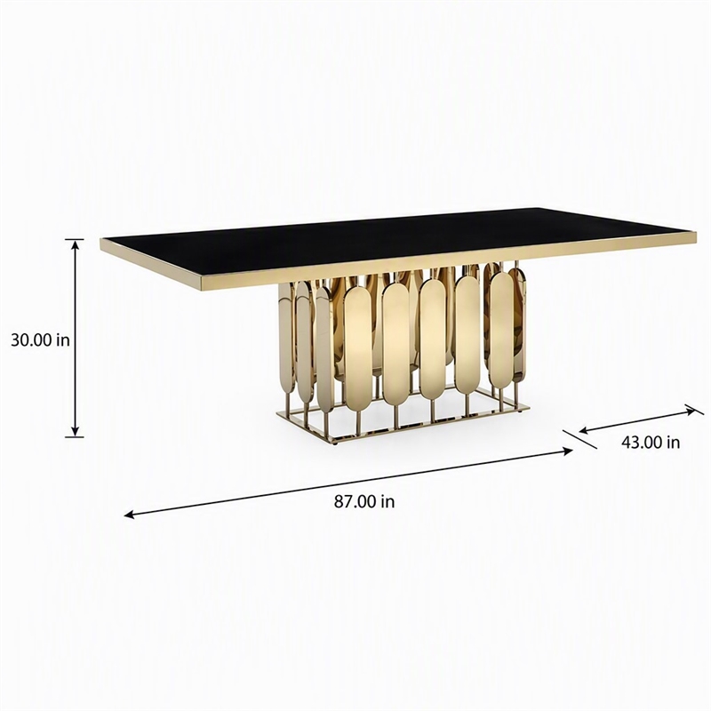 Pemberly Row Modern Stainless Steel Glass Dining Table in Gold Finish