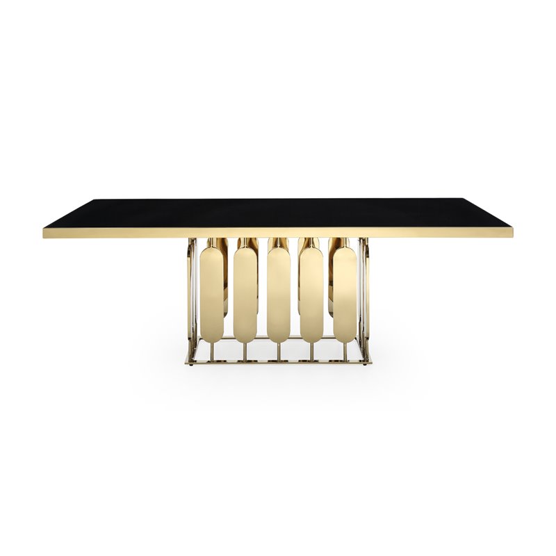 Pemberly Row Modern Stainless Steel Glass Dining Table in Gold Finish