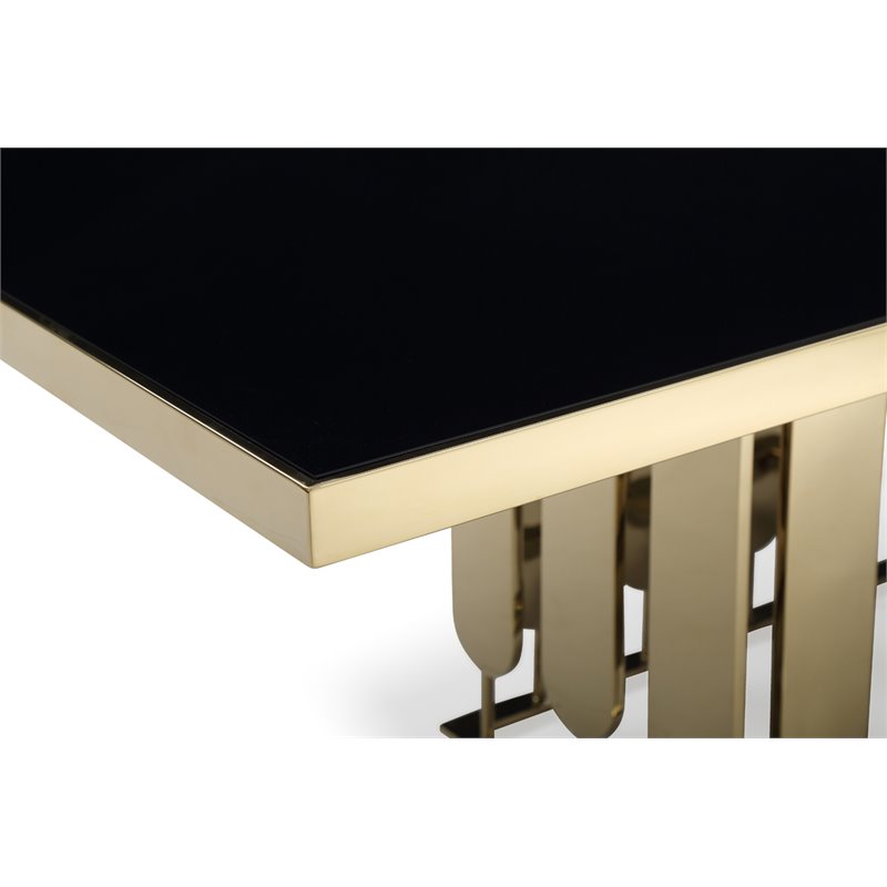 Pemberly Row Modern Stainless Steel Glass Dining Table in Gold Finish