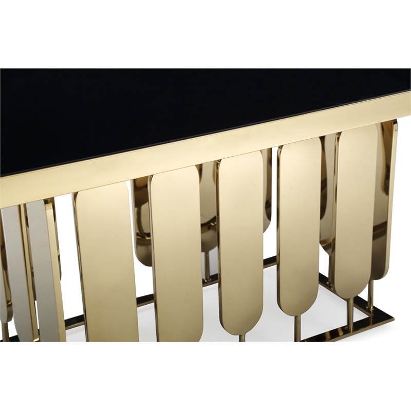 Pemberly Row Modern Stainless Steel Glass Dining Table in Gold Finish