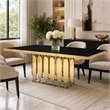 Pemberly Row Modern Stainless Steel Glass Dining Table in Gold Finish