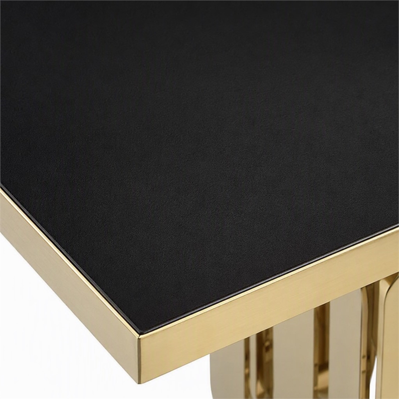 Pemberly Row Modern Stainless Steel Glass Dining Table in Gold Finish