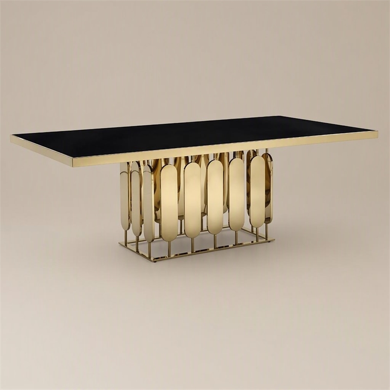 Pemberly Row Modern Stainless Steel Glass Dining Table in Gold Finish