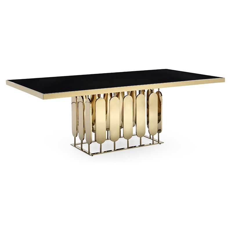 Pemberly Row Modern Stainless Steel Glass Dining Table in Gold Finish
