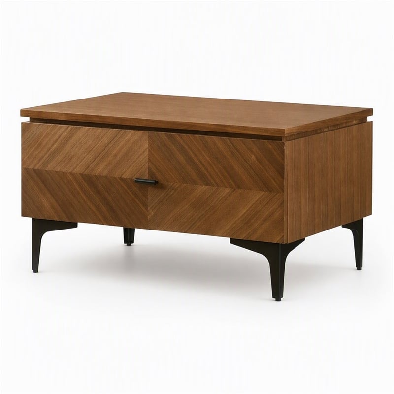 Pemberly Row Mid Century Wood & Metal Nightstand in Walnut and Black