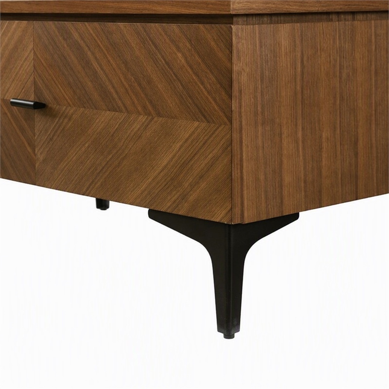 Pemberly Row Mid Century Wood & Metal Nightstand in Walnut and Black