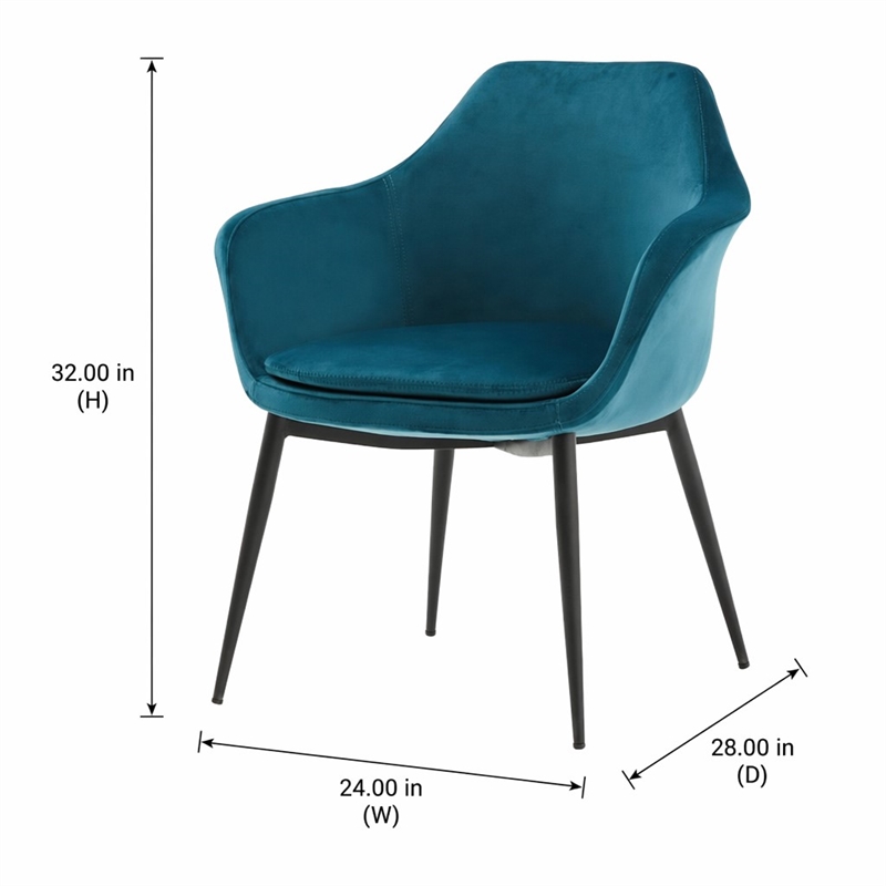 Pemberly Row Velvet Upholstered Dining Chair with Metal Frame in Teal