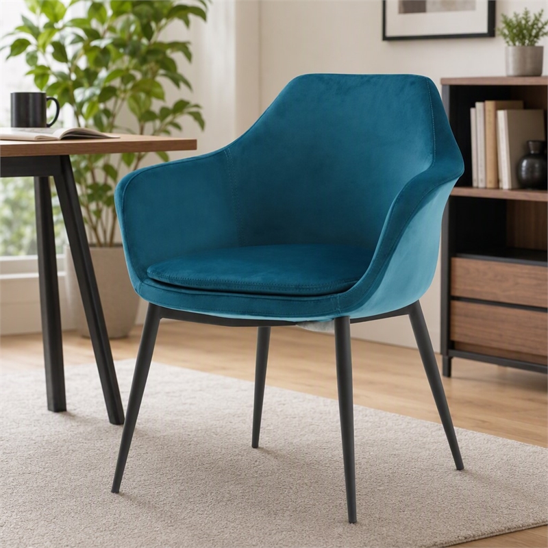 Pemberly Row Velvet Upholstered Dining Chair with Metal Frame in Teal