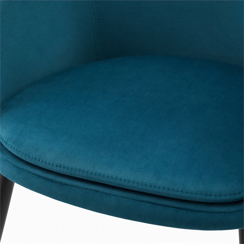 Pemberly Row Velvet Upholstered Dining Chair with Metal Frame in Teal