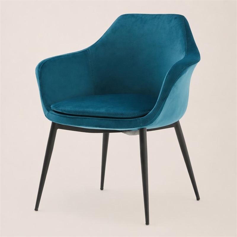 Pemberly Row Velvet Upholstered Dining Chair with Metal Frame in Teal