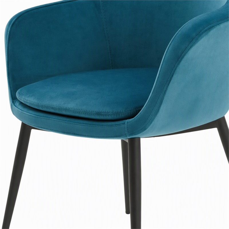 Pemberly Row Velvet Upholstered Dining Chair with Metal Frame in Teal