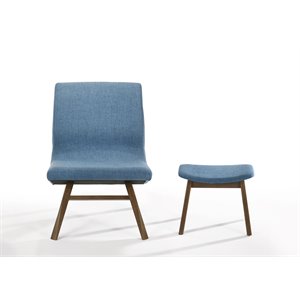 Pemberly Row Fabric Accent Chair & Ottoman Set in Navy Blue