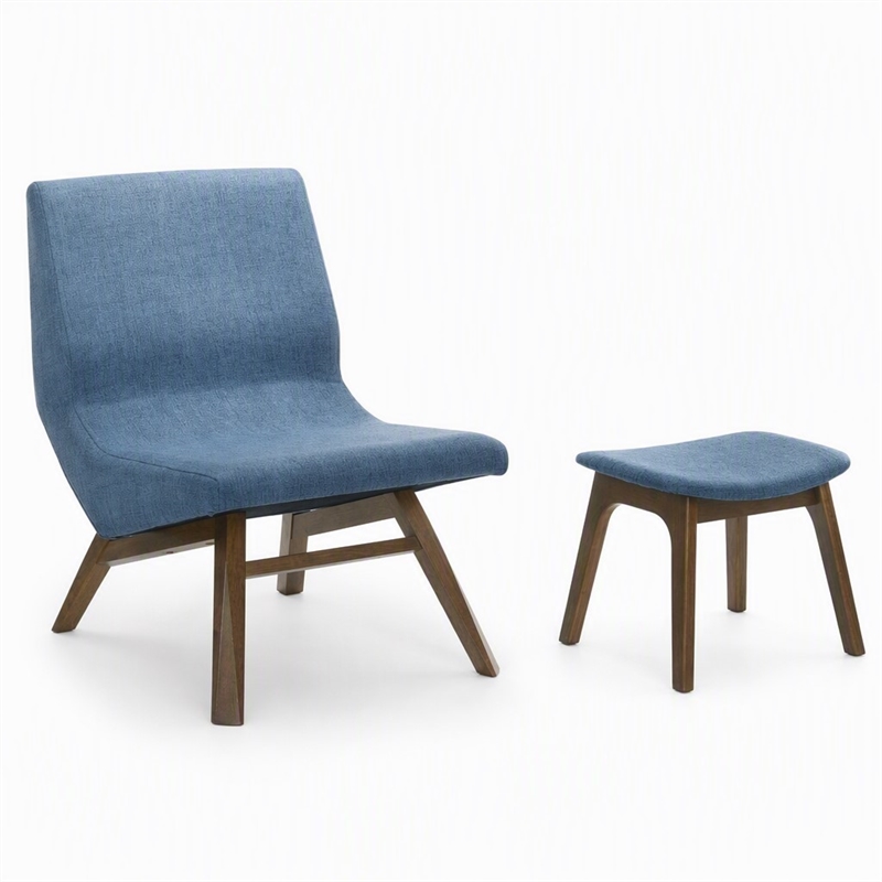 Pemberly Row Fabric Accent Chair & Ottoman Set in Navy Blue