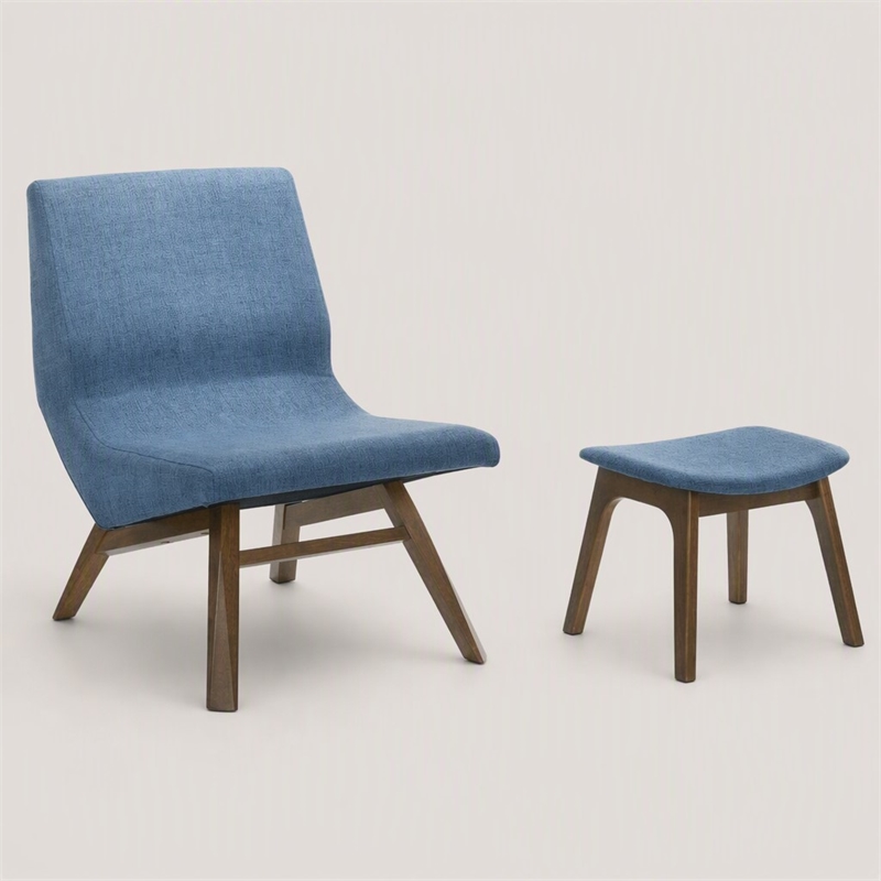 Pemberly Row Fabric Accent Chair & Ottoman Set in Navy Blue
