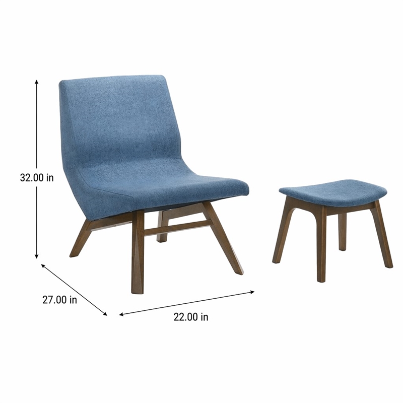 Pemberly Row Fabric Accent Chair & Ottoman Set in Navy Blue