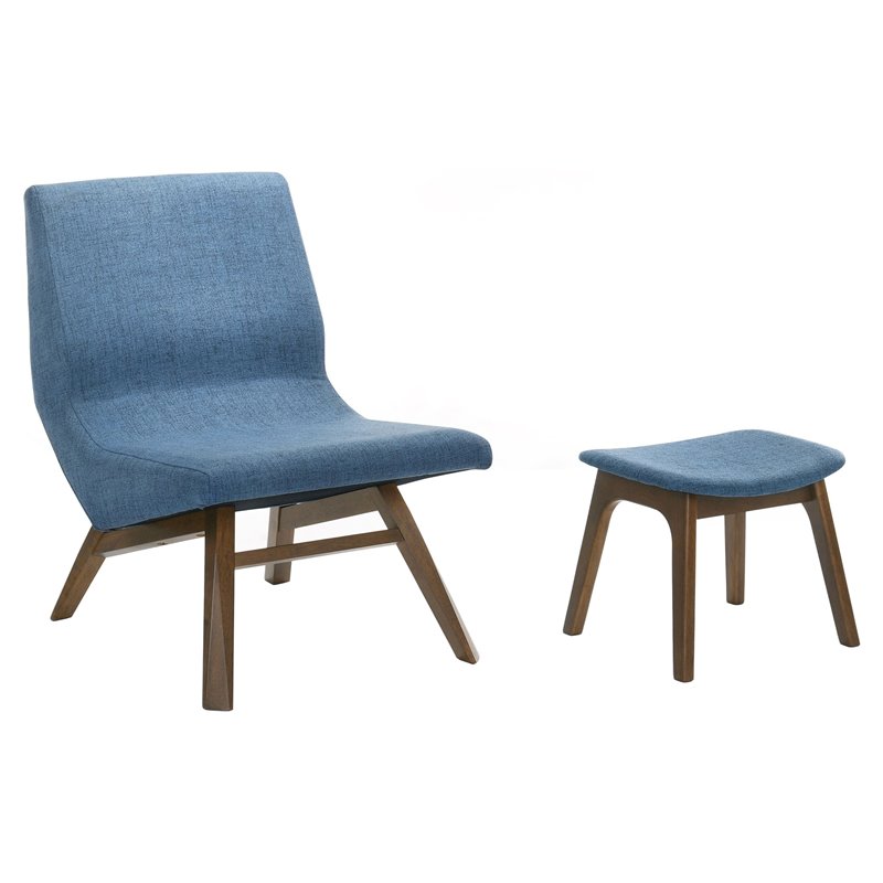Pemberly Row Fabric Accent Chair & Ottoman Set in Navy Blue