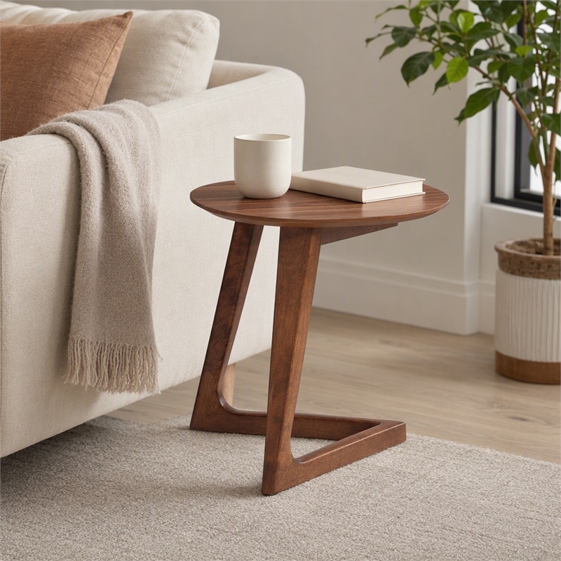 Pemberly Row Mid-Century Wood Veneer End Table in Walnut Finish