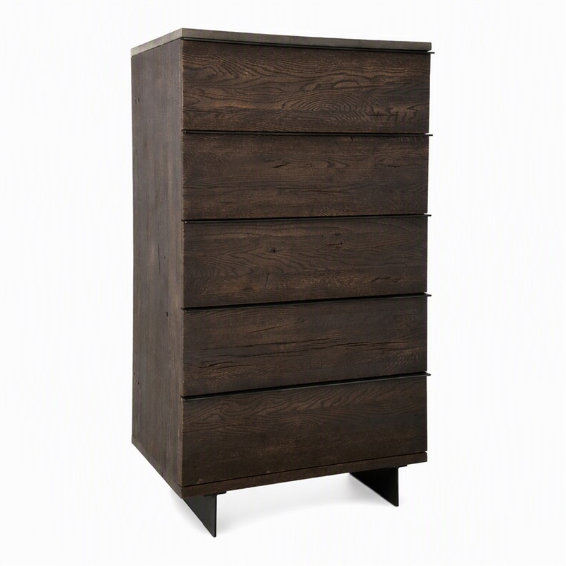 Pemberly Row 5-Drawer Veneer Wood Chest with Concrete Top in Gray