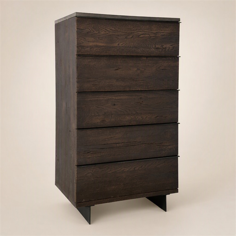 Pemberly Row 5-Drawer Veneer Wood Chest with Concrete Top in Gray