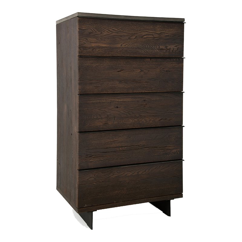 Pemberly Row 5-Drawer Veneer Wood Chest with Concrete Top in Gray