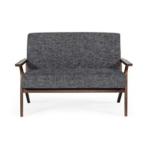Pemberly Row Candea 16&quot Mid-Century Walnut Loveseat with Gray Fabric