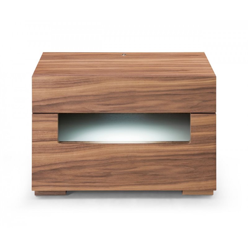 Pemberly Row Contemporary Veneer & MDF Wood Nightstand with LED Light