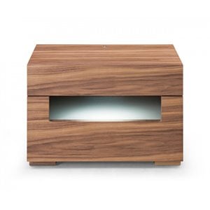Pemberly Row Contemporary Veneer & MDF Wood Nightstand with LED Light
