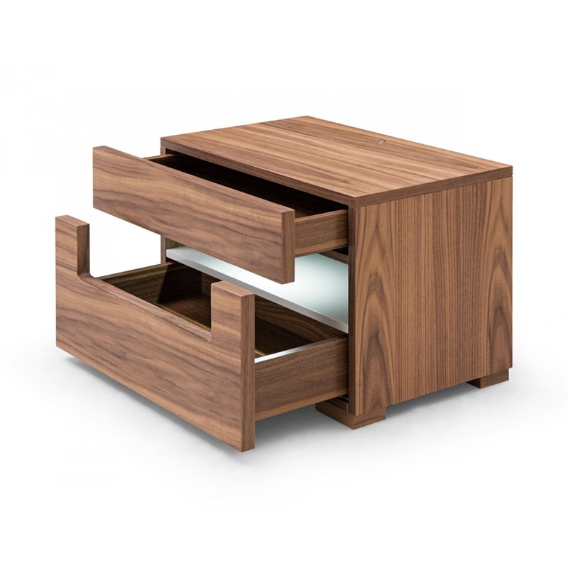 Pemberly Row Contemporary Veneer & MDF Wood Nightstand with LED Light