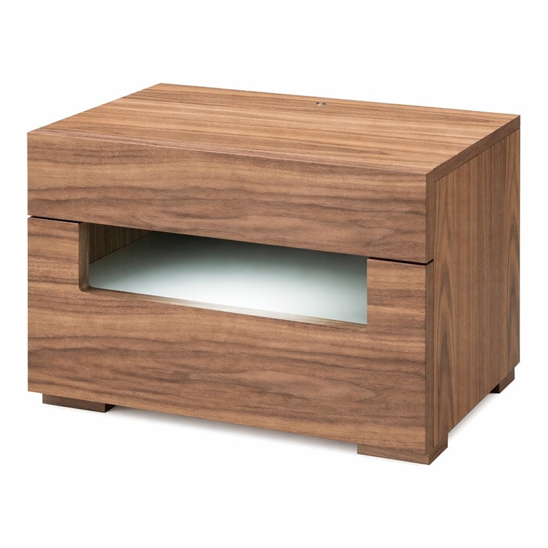 Pemberly Row Contemporary Veneer & MDF Wood Nightstand with LED Light