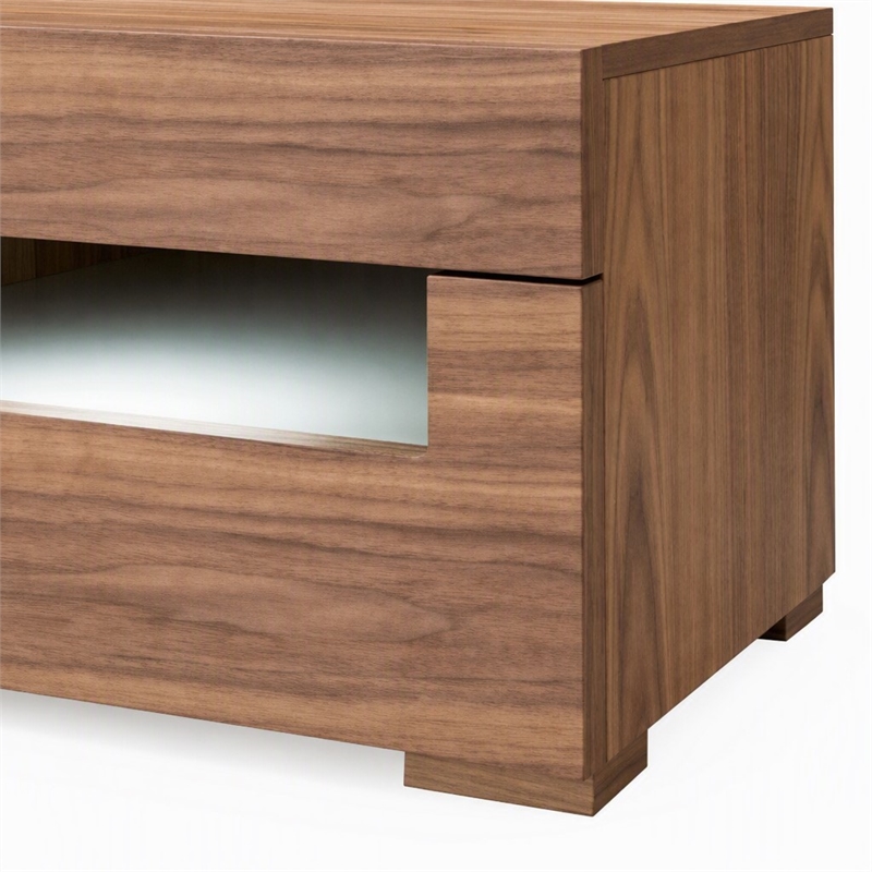 Pemberly Row Contemporary Veneer & MDF Wood Nightstand with LED Light