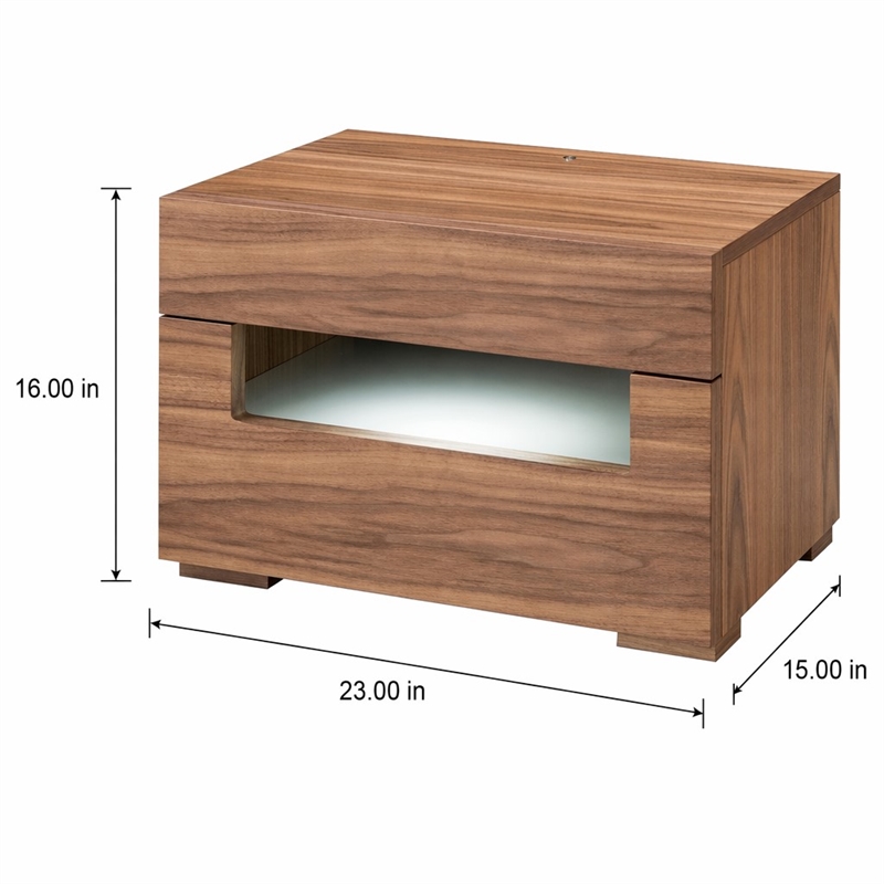 Pemberly Row Contemporary Veneer & MDF Wood Nightstand with LED Light