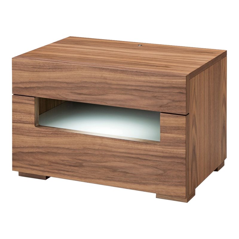 Pemberly Row Contemporary Veneer & MDF Wood Nightstand with LED Light