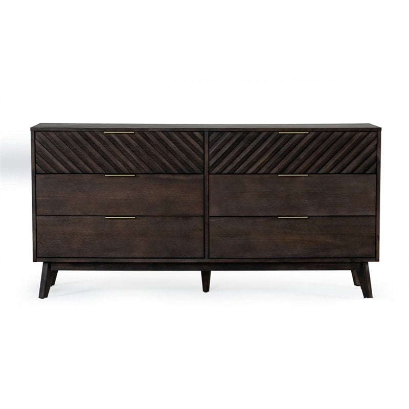 Pemberly Row Acacia Solid Wood Dresser with 6 Drawers in Dark Brown