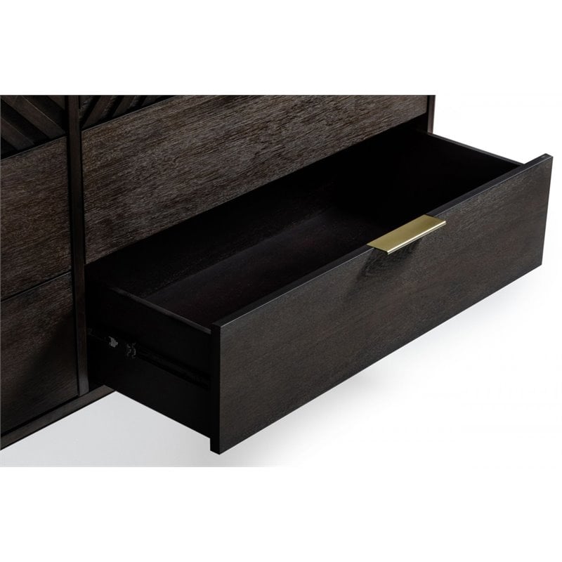 Pemberly Row Acacia Solid Wood Dresser with 6 Drawers in Dark Brown