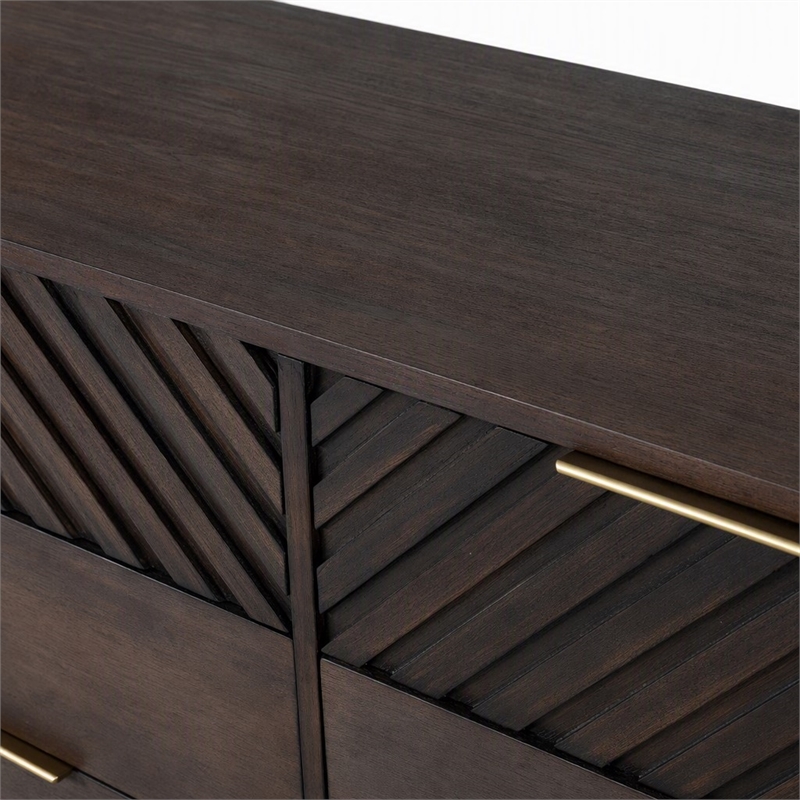 Pemberly Row Acacia Solid Wood Dresser with 6 Drawers in Dark Brown