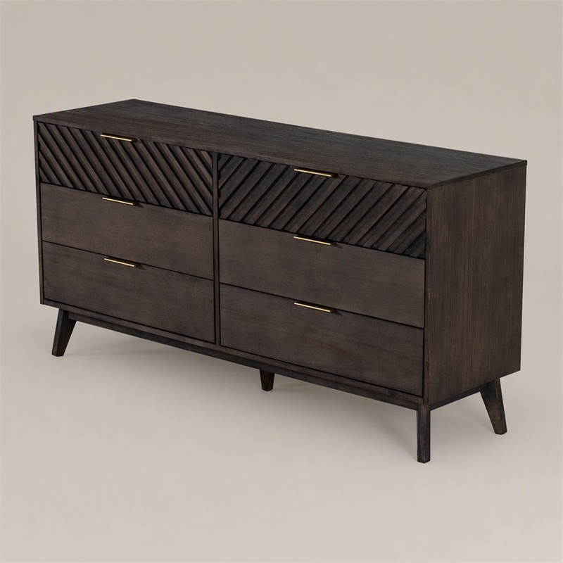 Pemberly Row Acacia Solid Wood Dresser with 6 Drawers in Dark Brown