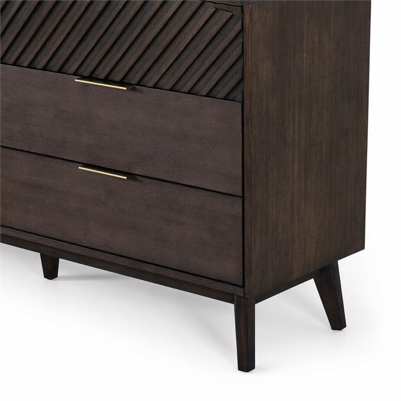 Pemberly Row Acacia Solid Wood Dresser with 6 Drawers in Dark Brown