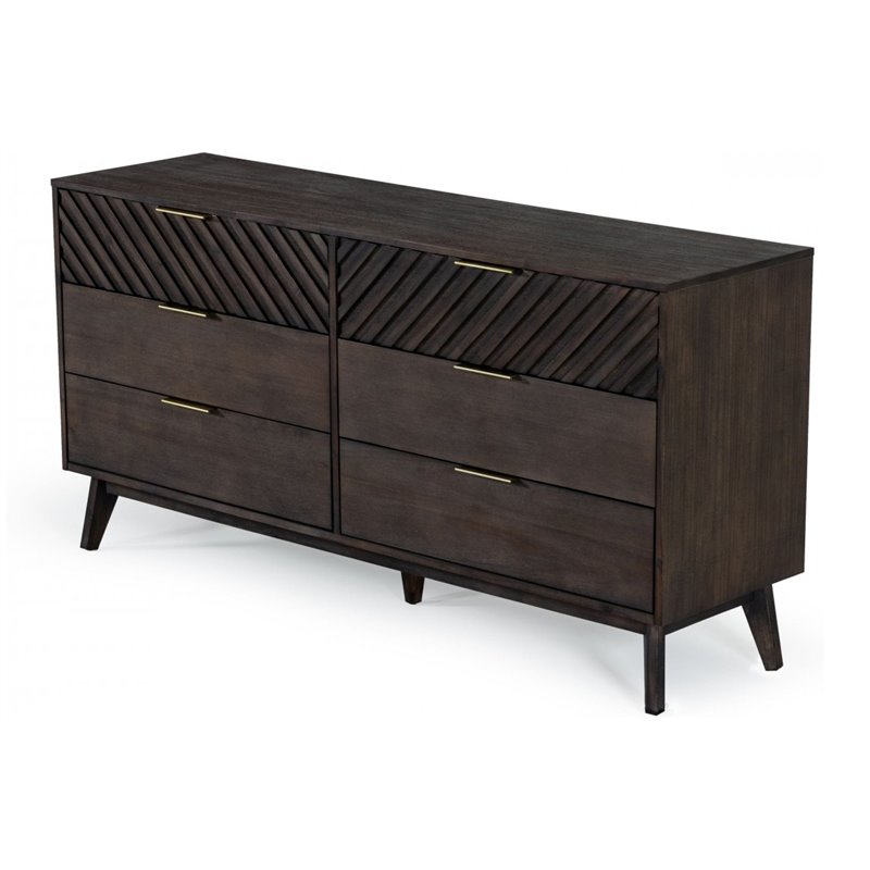 Pemberly Row Acacia Solid Wood Dresser with 6 Drawers in Dark Brown
