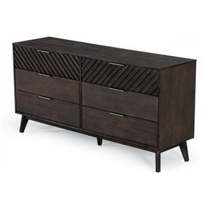 Pemberly Row Acacia Solid Wood Dresser with 6 Drawers in Dark Brown