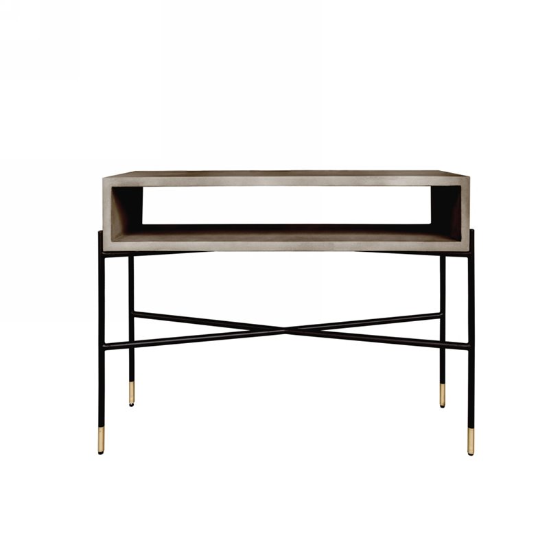 Pemberly Row Modern Concrete & Metal Console Table in Gray and Black