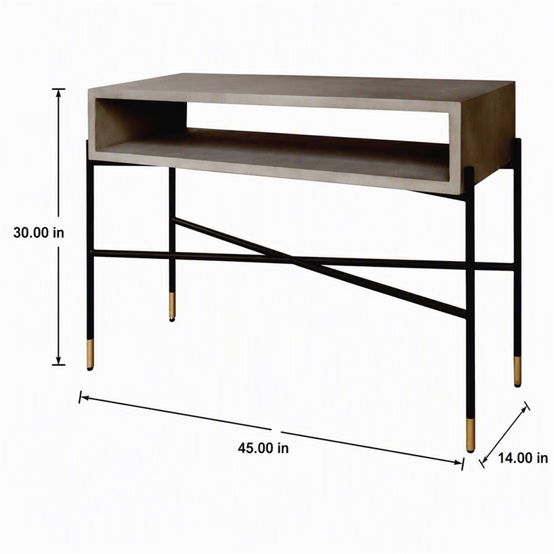 Pemberly Row Modern Concrete & Metal Console Table in Gray and Black