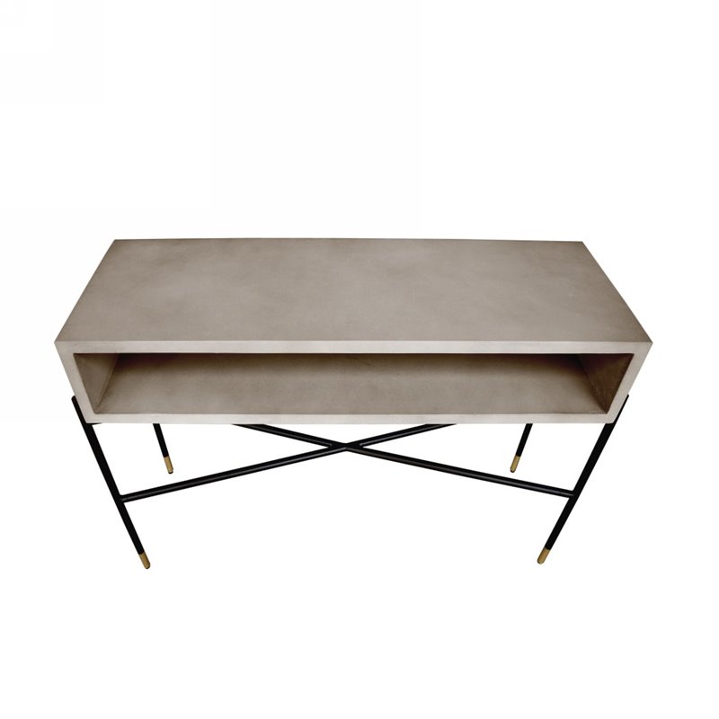 Pemberly Row Modern Concrete & Metal Console Table in Gray and Black